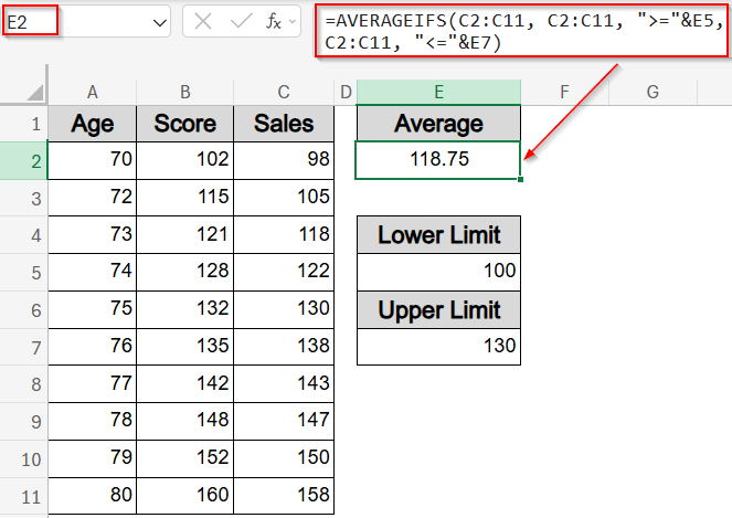 Find Average Between Two Values Using Cell References