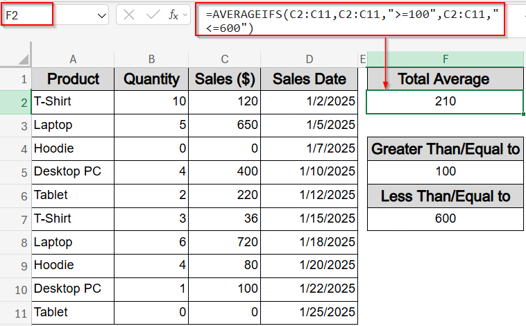 Find Average Within a Specific Numeric Range