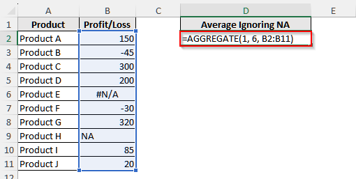 AGGREGRATE Function to Calculate Average in Excel Ignoring both NA value and #N/A Error