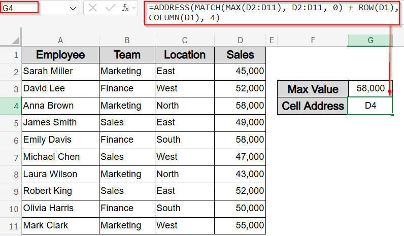 Get Max Value and Cell Address Using Aggregate and ADDRESS Functions