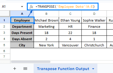 Transpose Rows to Columns Using the Transpose Function