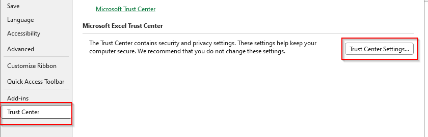 Activate Macros from the Trust Center