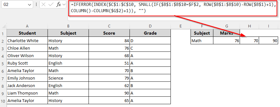 Returning an Array of Matched Results Using the IFERROR, INDEX, SMALL, and ROW Functions