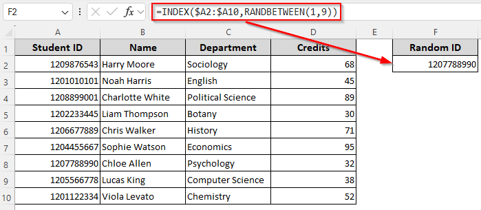 Return Random Values Using the INDEX, RANDBETWEEN, and COUNTA/ROWS Functions
