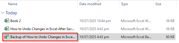 Restore Locally Saved Original Version from a Backup (.xlk File)