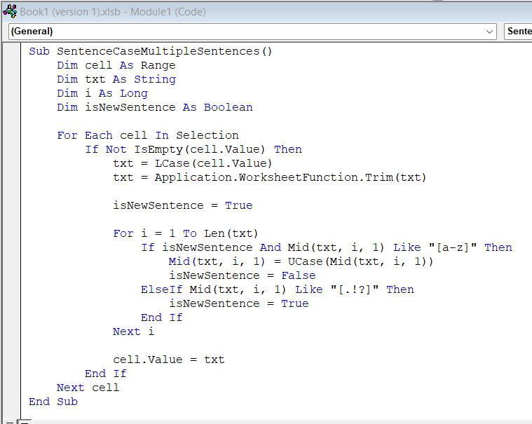 Insert VBA Macro to Change Sentence Case in Excel