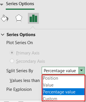Steps to create a bar of pie chart in Excel