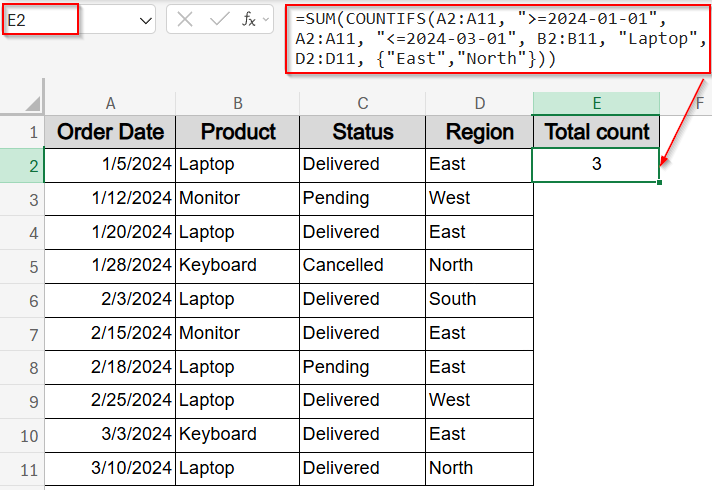 Count Multiple Texts within Date Range Using SUM and COUNTIFS Functions