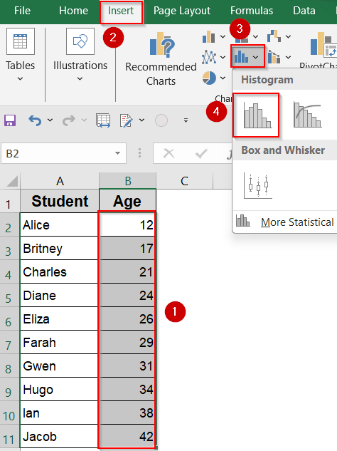 Use Excel’s Built-in Histogram Chart for Automatic Binning