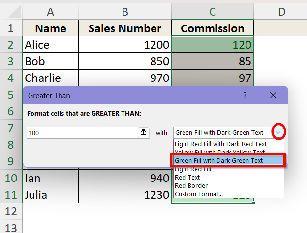 Apply Conditional Formatting Based on Cell Value to Highlight Selected Cells