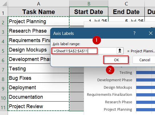 Steps to Create a Gantt Chart in Excel