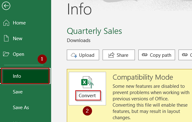 Use the “Convert” Option to Exit Compatibility Mode Automatically