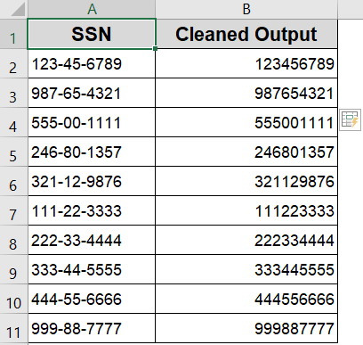 Apply Flash Fill to Automatically Remove Dashes Based on Pattern Recognition
