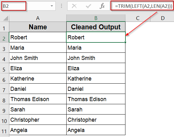 Remove Extra Spaces After Text Using TRIM Function