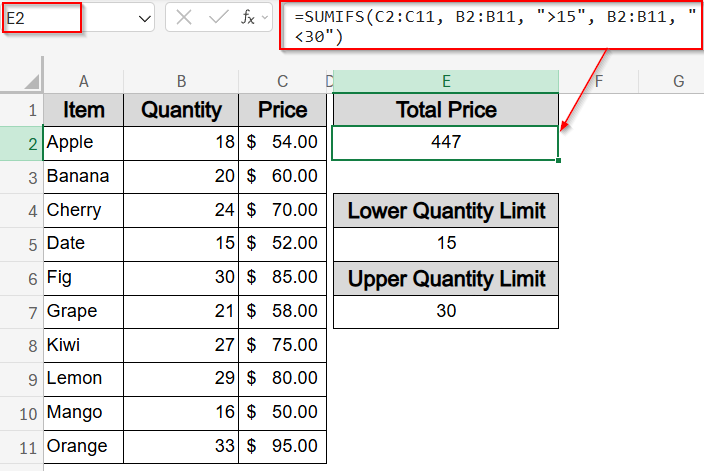 Use SUMIF Function with Direct Constants Instead of Cell Values