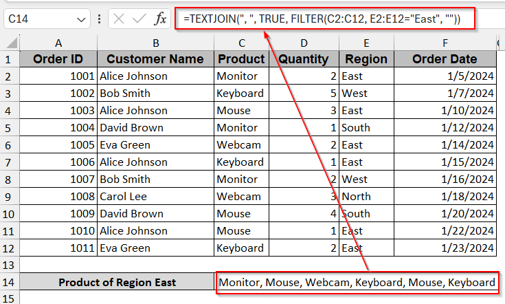 List Multiple Matches using TEXTJOIN and FILTER