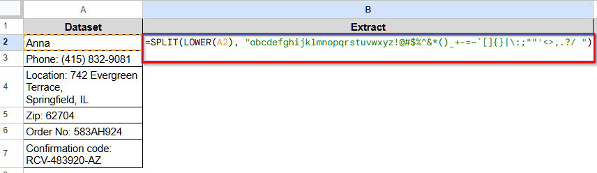 Extract Numbers in Different Columns from a String With the SPLIT Function in Google Sheets