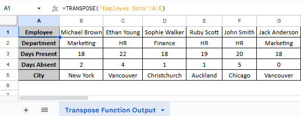 Transpose Rows to Columns Using the Transpose Function