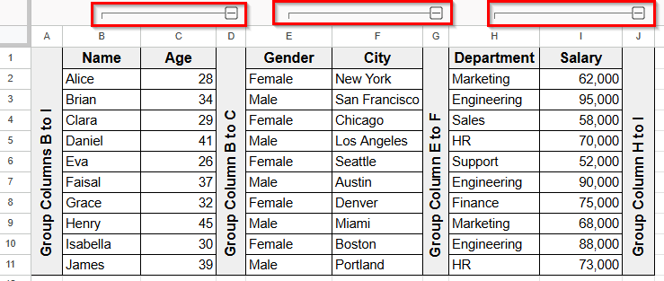 How to Create Nested Column Groups in Google Sheets