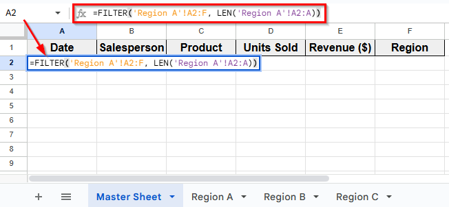 Use the FILTER Function to Pull Data Automatically