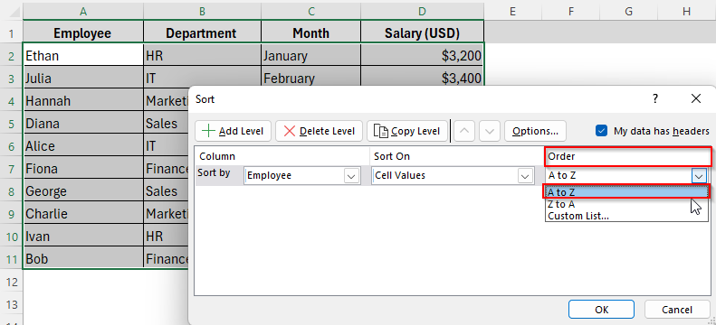 Using Sort Tool to Sort a Column Alphabetically and Keep Rows Together
