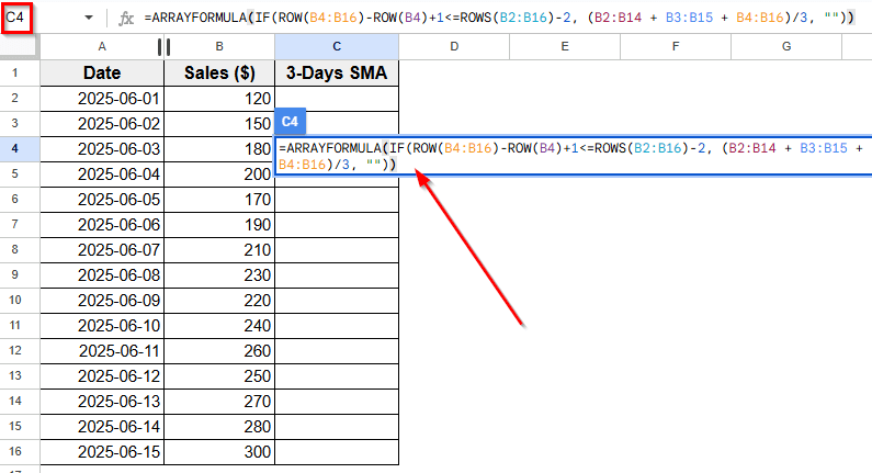 Using the ARRAYFORMULA Function
