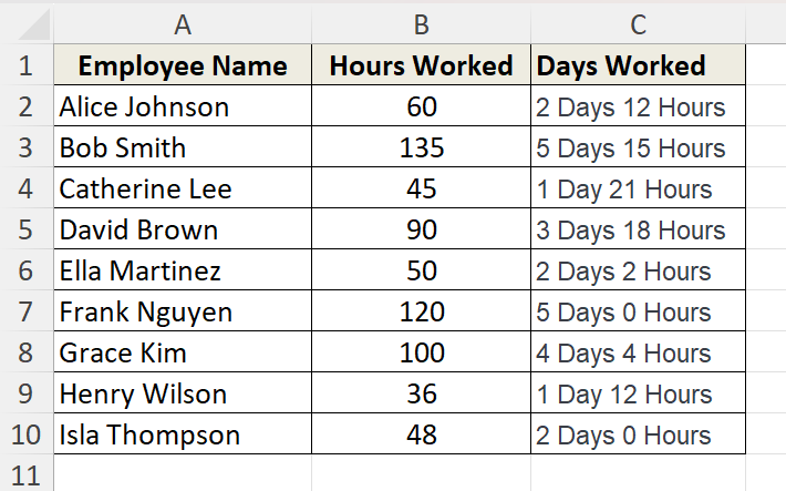 Insert QUOTIENT Function to Convert Hours to Days