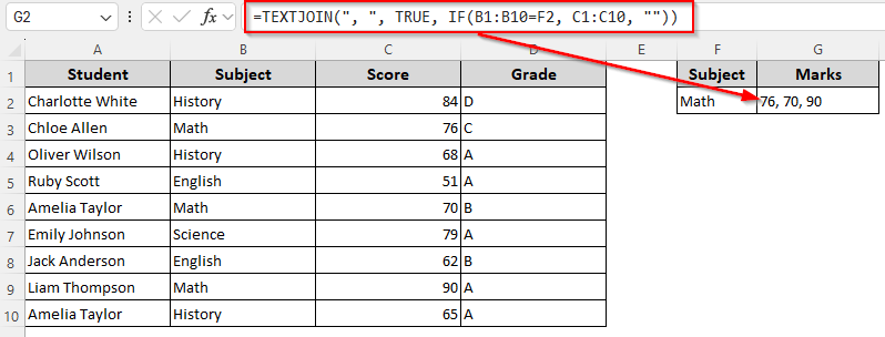 Using the TEXTJOIN and IF/FILTER Functions Return Multiple Values in a Cell