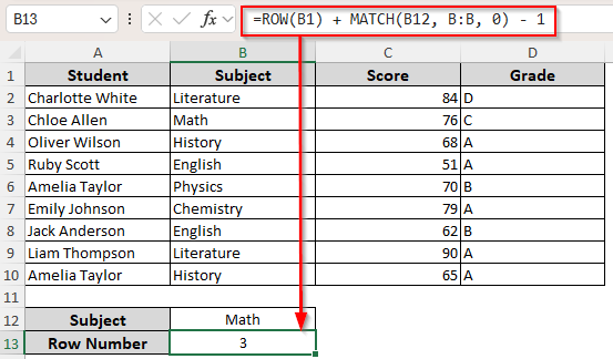 Finding the Absolute Row Number for a Matched Cell/Range/Value with the MATCH and ROW Function