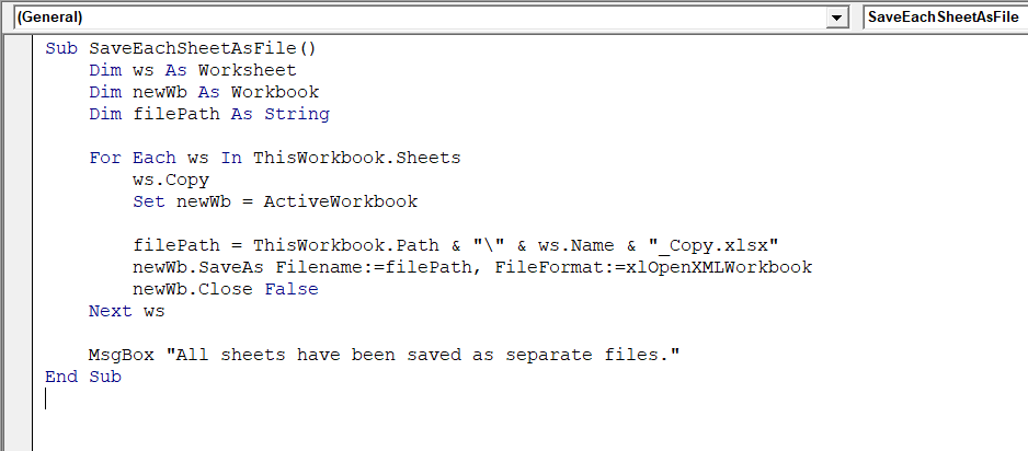 Save All Worksheets as a Separate Excel File