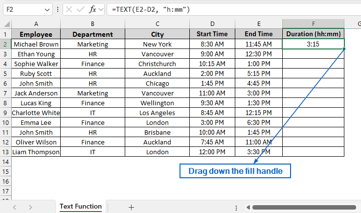 Use TEXT Function to Calculate Hours and Minutes