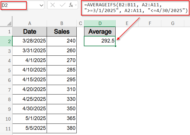 Calculate Average Between Two Date Values