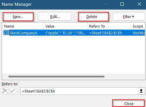 Steps to Edit Named Range Using Name Manager