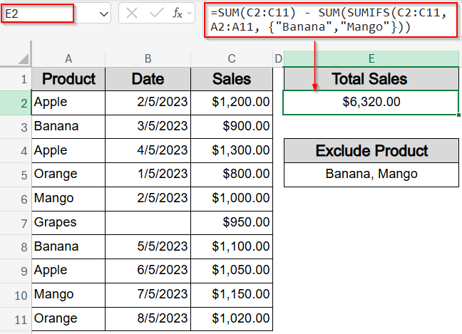 Subtract Multiple Items with SUMIF/SUMIFS Function