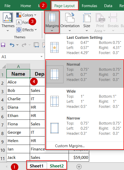 Apply Margin Settings Across Multiple Worksheets