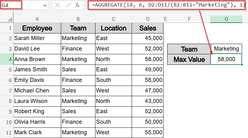 Use AGGREGATE Function with Division Logic for Conditional Maximum Value
