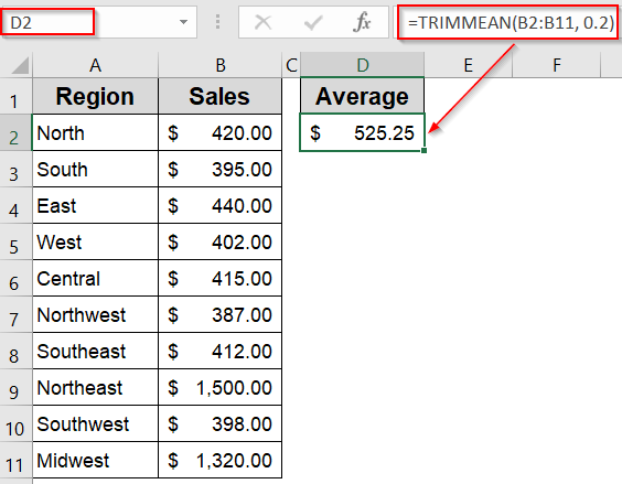 Use TRIMMEAN Function to Calculate a Smoothed Average Excluding Outliers