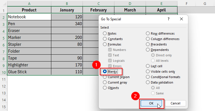 Checking Blank Cells with 0 Without Any Formula