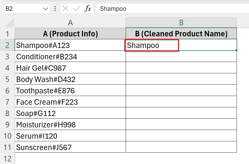 Applying Flash Fill to Remove Specific Text from Cell