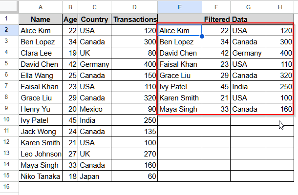 FILTER Function with More Than Two OR Conditions in Google Sheets