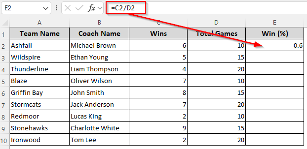 Computing Win or Loss Percentage Using Total Number of Games