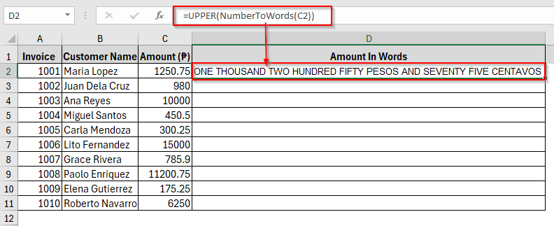 Formatting Tips While Converting Numbers into Words in Excel