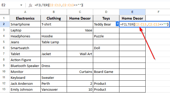 Using The FILTER Function To Remove Empty Cells