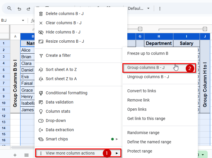 How to Create Nested Column Groups in Google Sheets