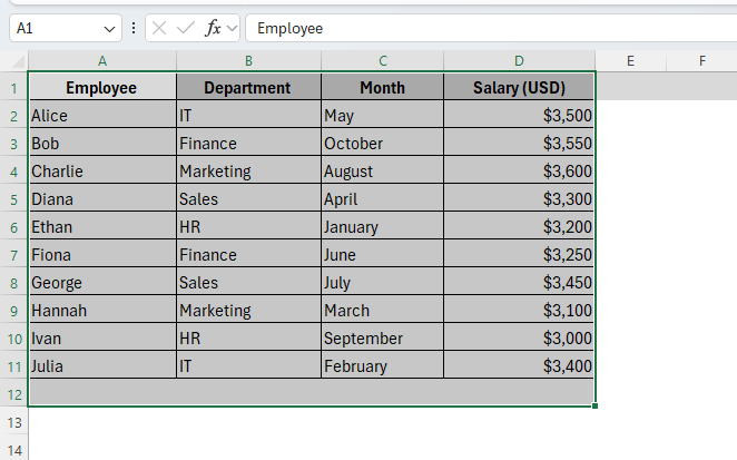 Using Sort Tool to Sort a Column Alphabetically and Keep Rows Together