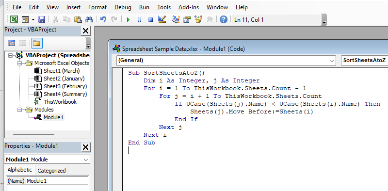 Using VBA to Sort Excel Tabs Alphabetically