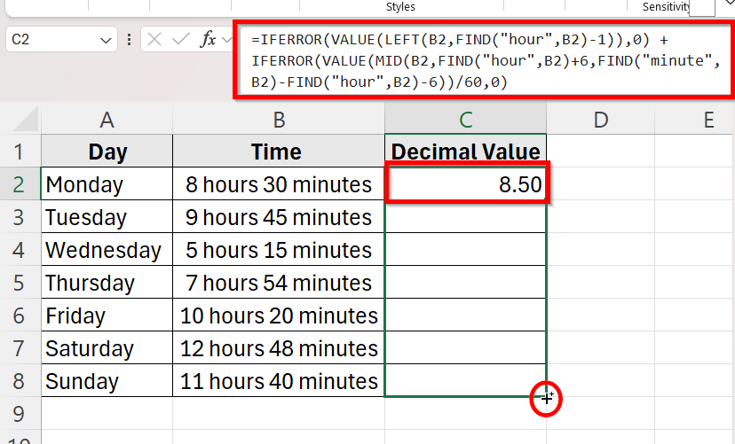 Use a Custom Formula to Convert Text Based Hours and Minutes to Decimals