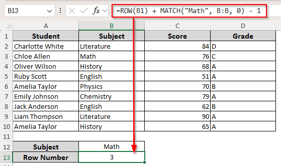 Finding the Absolute Row Number for a Matched Cell/Range/Value with the MATCH and ROW Function