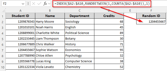Return Random Values Using the INDEX, RANDBETWEEN, and COUNTA/ROWS Functions
