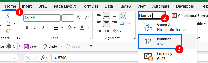 Use Number Format Dropdown for Quick Two-Decimal-Place Rounding